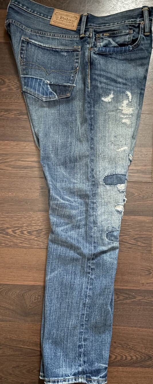 $228 Mens Size 31x30 Polo Ralph Lauren Sullivan Slim Distressed Patchwork Jeans